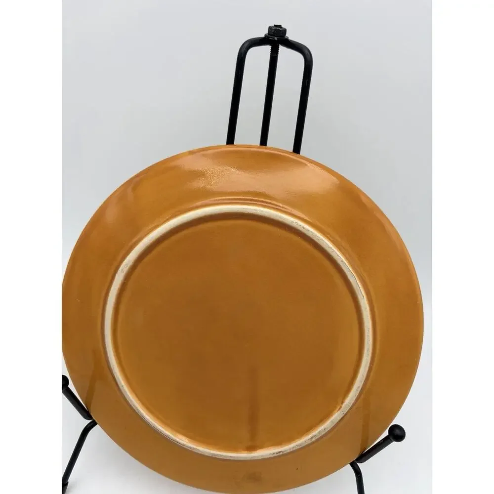 Ceramic Decorative trivet Farm Scene Pumpkin Patch Brown Multicolor Round Glossy